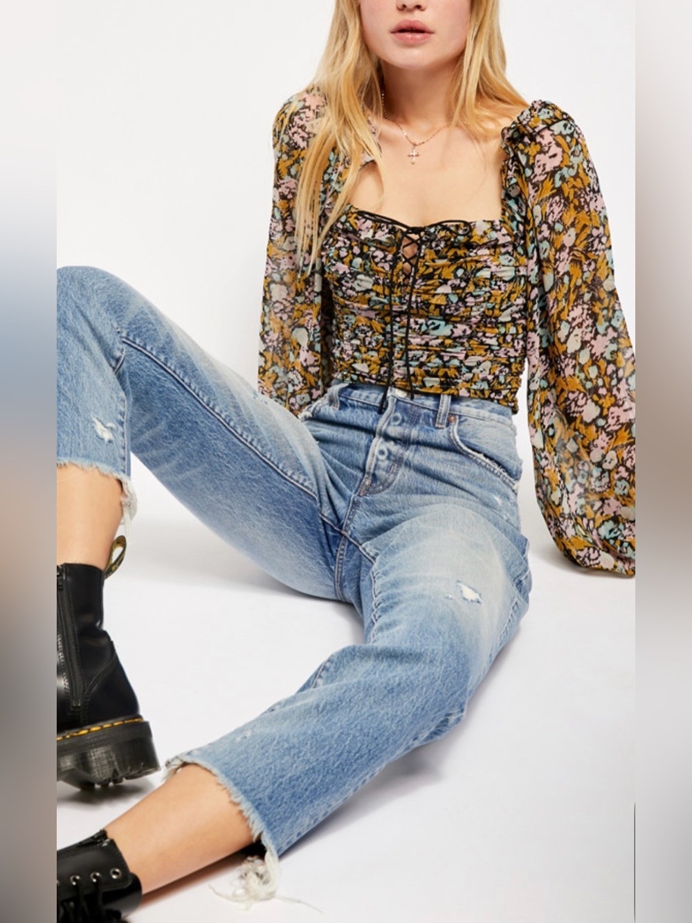 Free People Mabel Printed Blouse Size XS - Picture 5 of 16